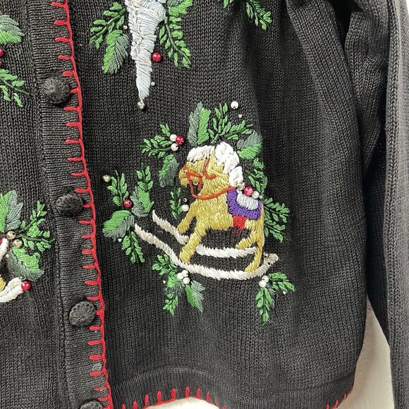 Not So Ugly Christmas Sweater BP Design Knit VTG Ornaments Holly Doll Rocking 🎠 - Picture 8 of 12
